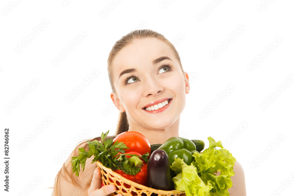 beautiful woman with vegetables isolated beautiful woman with vegetables isolated