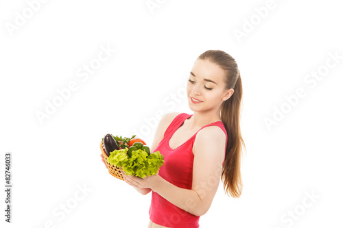 beautiful woman with vegetables isolated