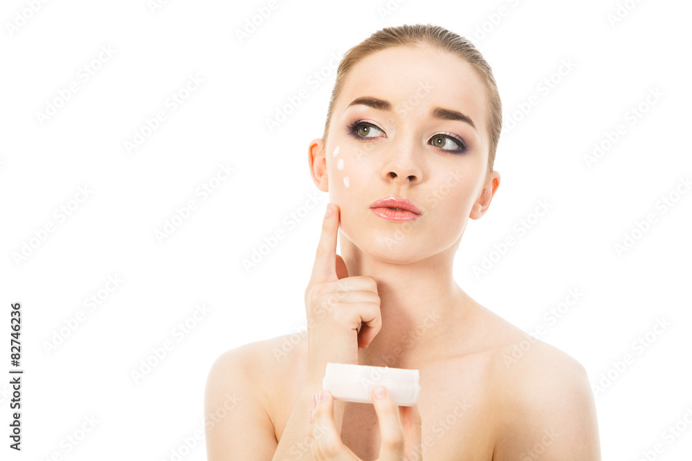 beautiful woman with face cream beautiful woman with face cream