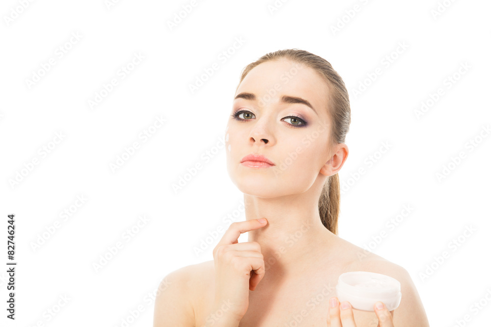 beautiful woman with face cream beautiful woman with face cream