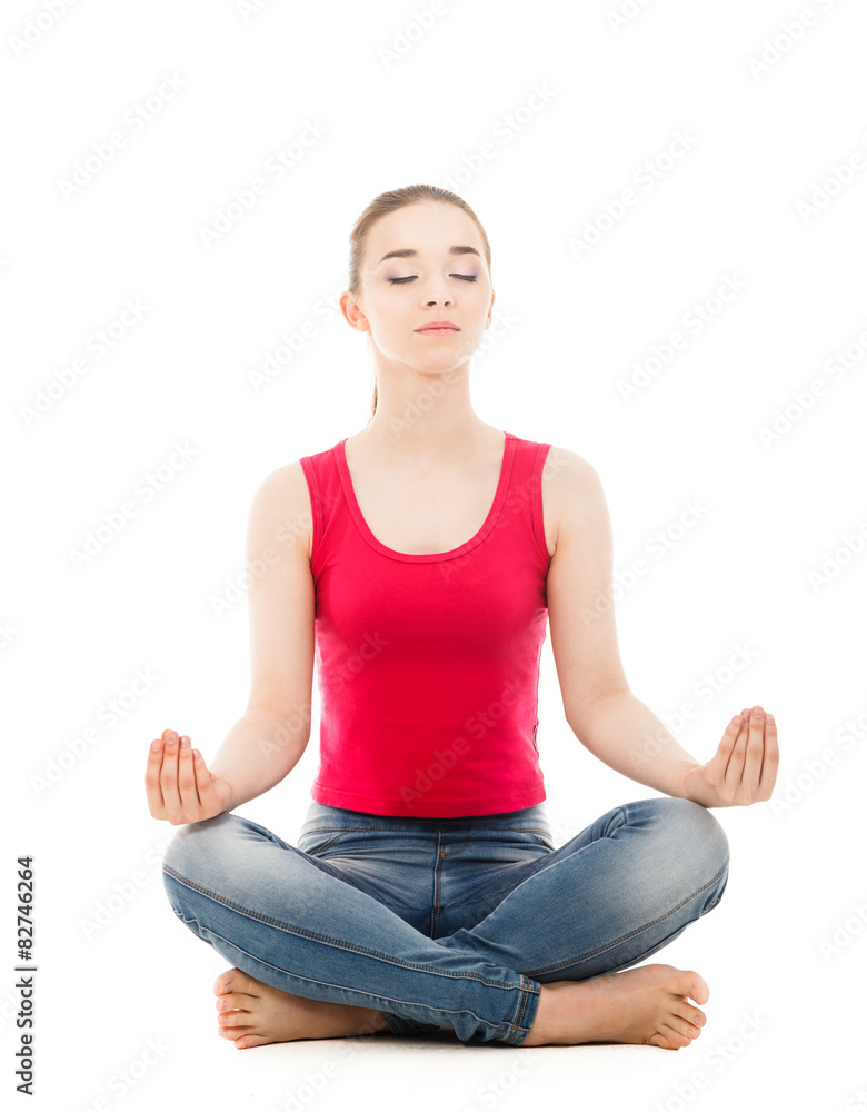 pretty woman doing yoga exercise