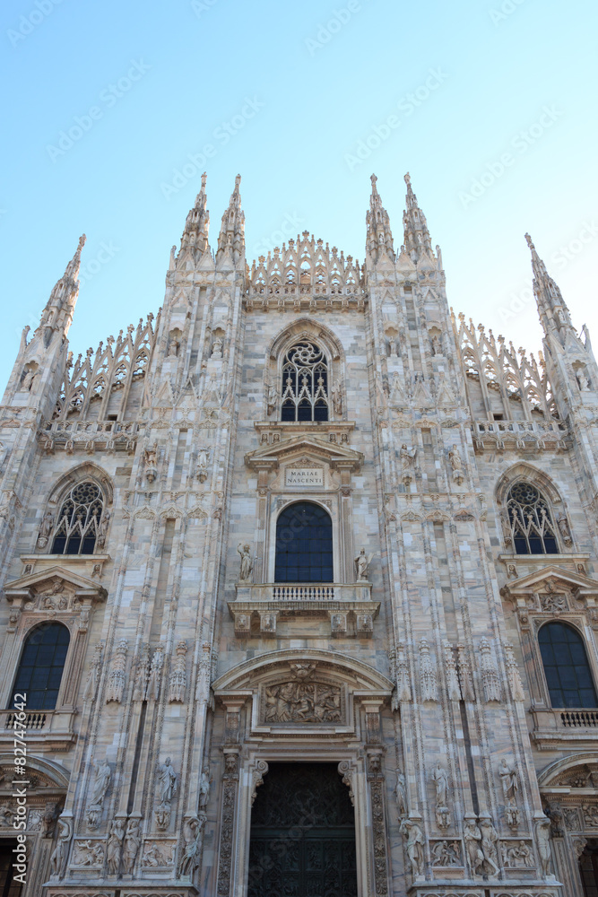 Front of Milan Cathedral with blue sky