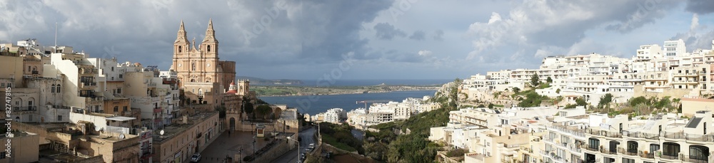 Panoramic view of a touristic city on the seashore