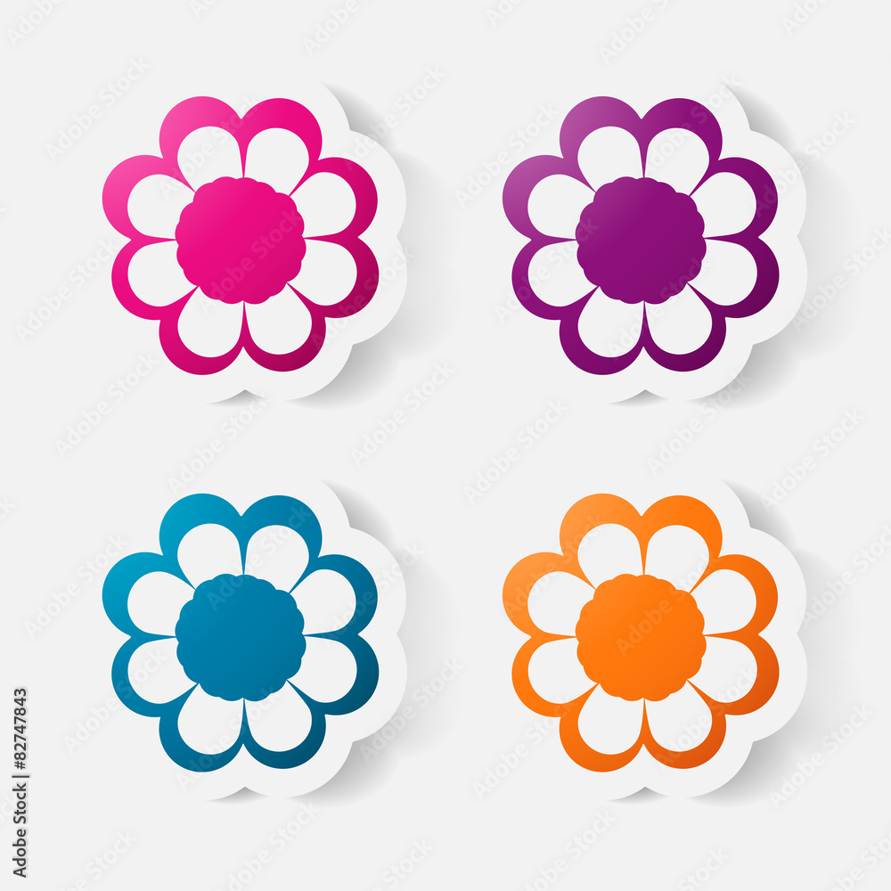Realistic paper sticker: flowers. camomile Realistic paper sticker: flowers. camomile
