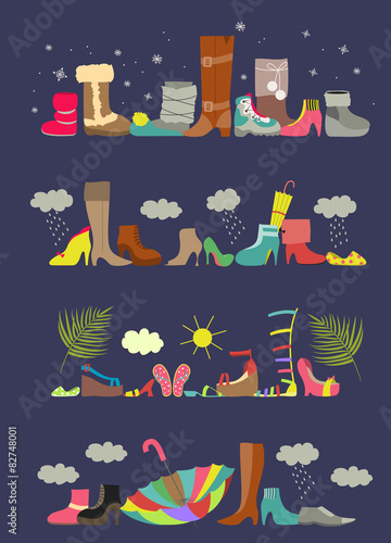 Collection of various shoes. Four seasons