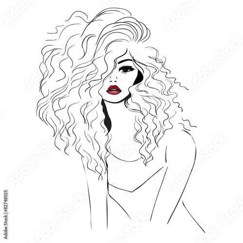 Sketch of model with red lips
