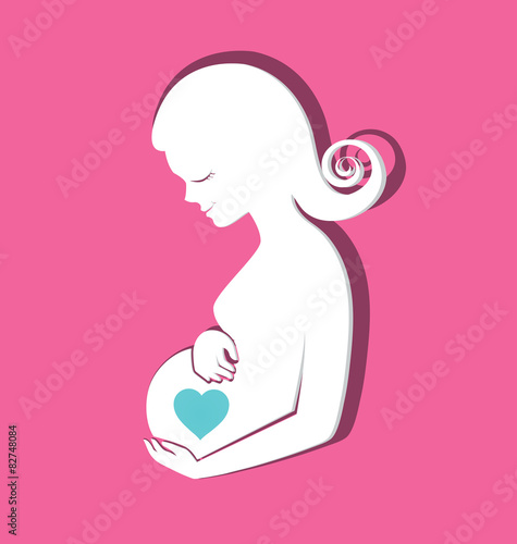 Pregnant women with a heart at belly for Mothers Day card