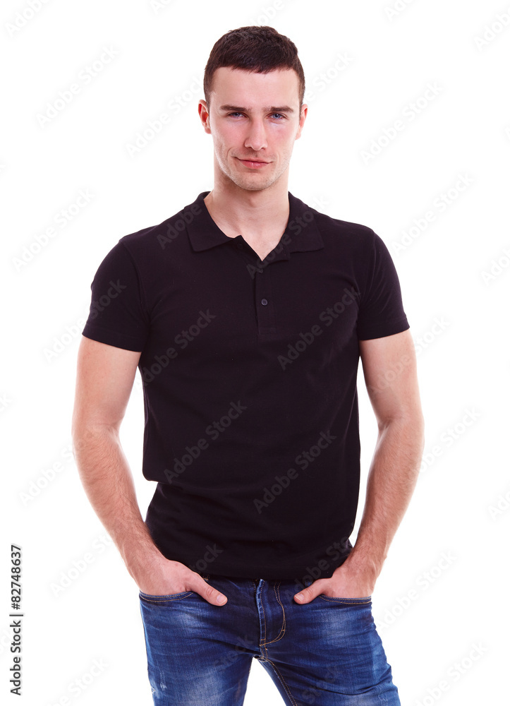 Young happy man in a black polo shirt Young happy man in a black polo shirt