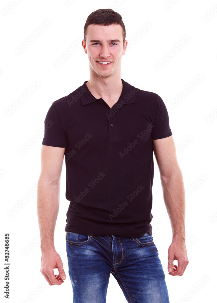 Young happy man in a black polo shirt Young happy man in a black polo shirt