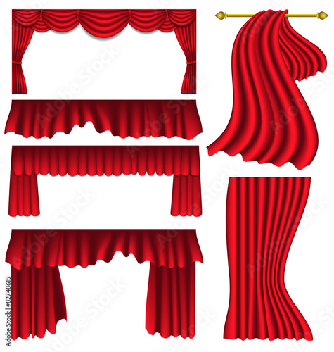 Set of red silk curtains
