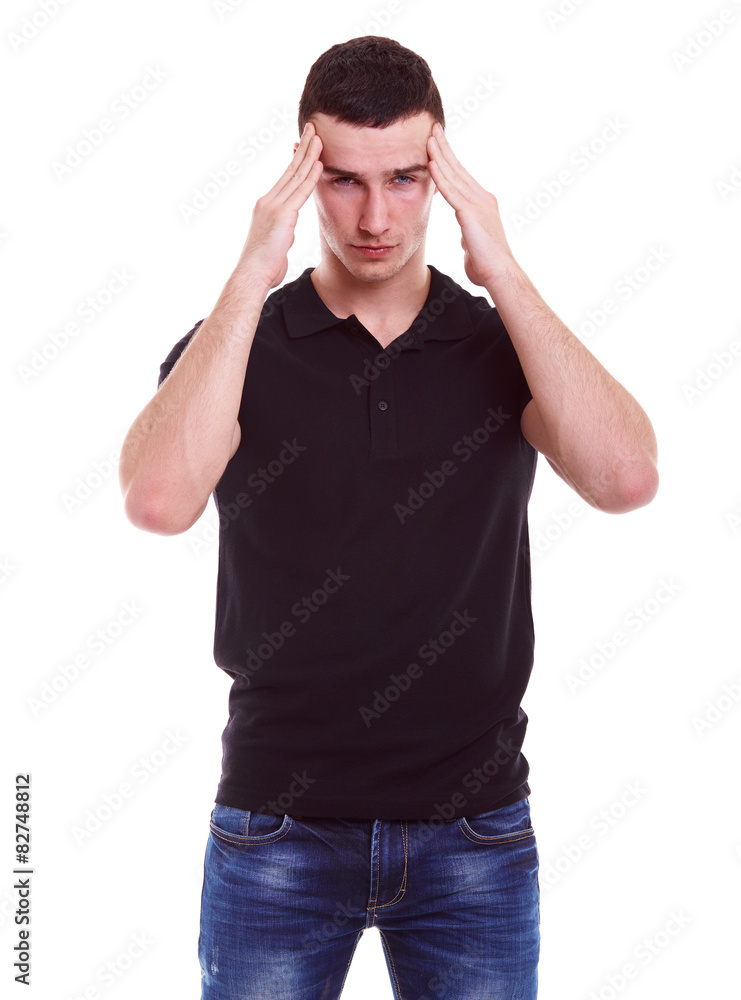 Man in polo shirt has a migraine Man in polo shirt has a migraine