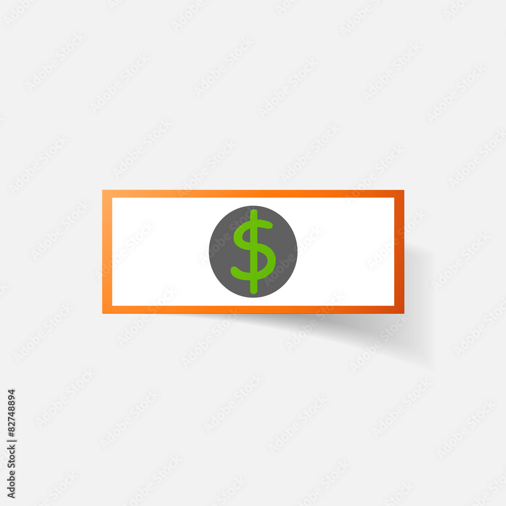 Paper clipped sticker: money, dollar bill with the image Paper clipped sticker: money, dollar bill with the image