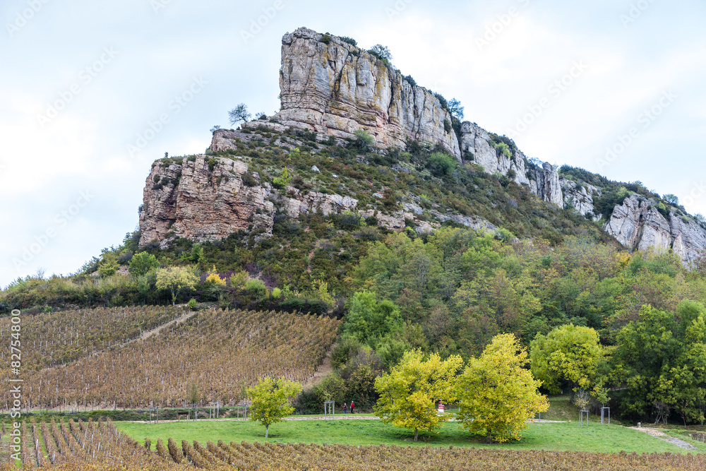 Solutre Rock with vineyard, Burgundy, France