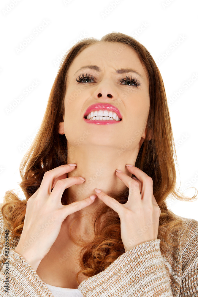 Fototapeta premium Woman with throat pain.