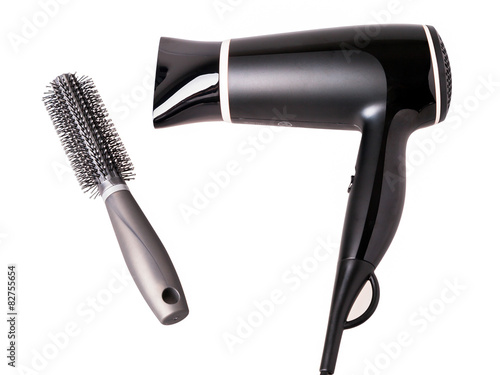Hair Dryer and hair brush isolated