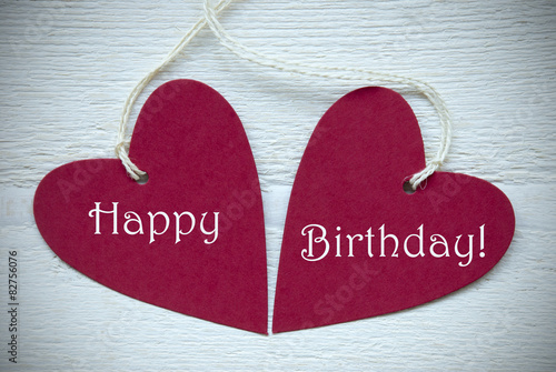 Canvas Print Two Red Hearts With Happy Birthday