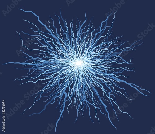 Lightning stroke in the night sky.