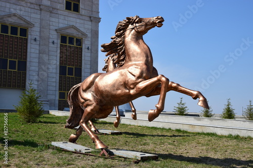 Bronze sculpture featuring a racing horse, in Astana, Kazakhstan