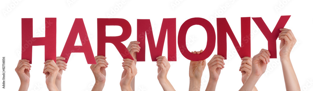 Many People Hands Hold Red Straight Word Harmony Many People Hands Hold Red Straight Word Harmony