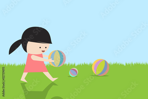 girlie , kid playing the ball vector illustration