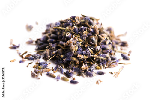 Fototapeta Naklejka Na Ścianę i Meble -  Lavender Herb Bud Flower tea Heap pile surface top view isolated