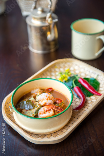 Thai traditional dish prawn with omelette.