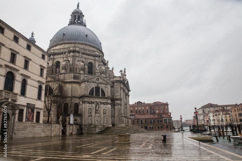 Church Santa Maria della Salute during heavy rain, Venice