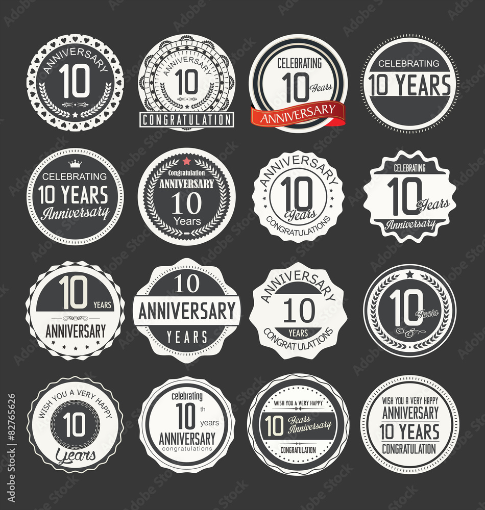 Anniversary retro labels 10 years collection