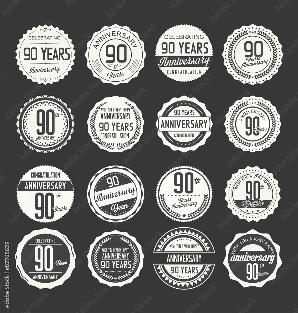 Anniversary retro labels 90 years collection Anniversary retro labels 90 years collection