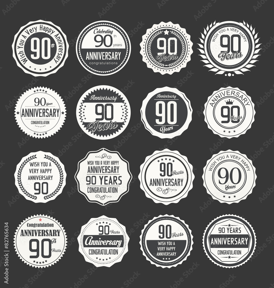 Anniversary retro labels 90 years collection Anniversary retro labels 90 years collection