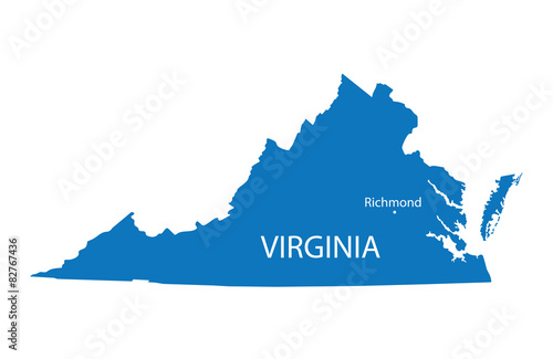 blue map of Virginia with indication of Richmond