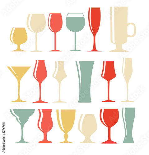 Set of Black Alcoholic Glass Silhouette Vector Illustration EPS1