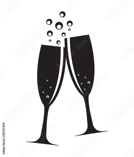 Two Glasses of Champagne Silhouette Vector Illustration
