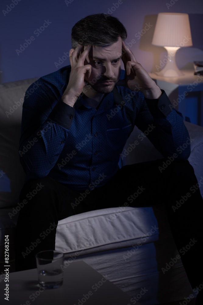 Obraz premium Thoughtful man suffering from insomnia