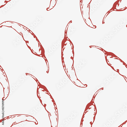 Outline seamless pattern with hand drawn chili peppers