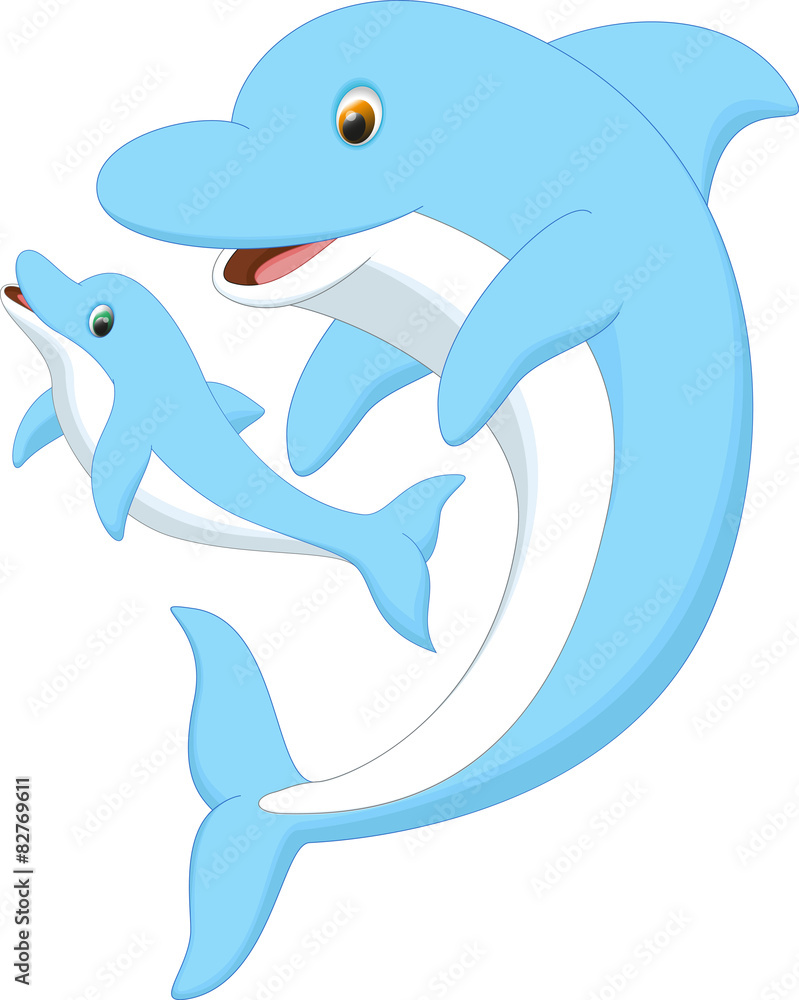 Fototapeta premium cute dolphin mother and baby