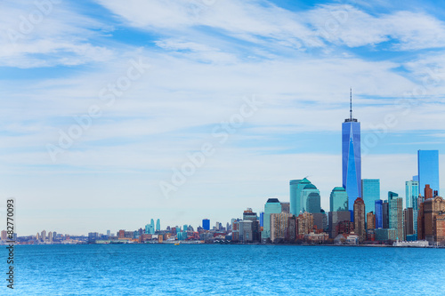 New York skyscrapers view from waters of harbor © Sergey Novikov