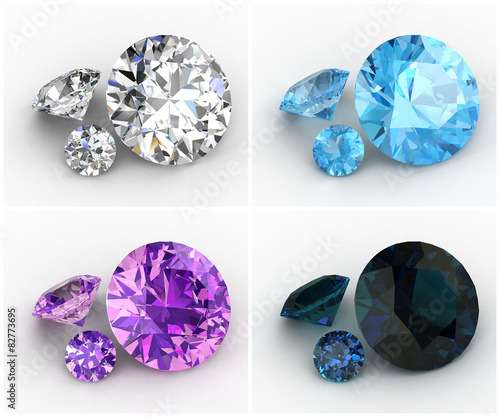 Set of colored gems  high resolution 3D image 