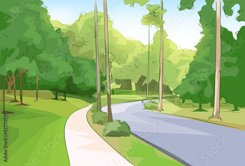 Green Park Forest Road Modern City Vector
