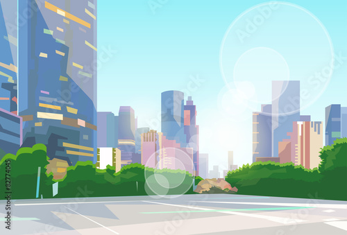 City Street Skyscraper View Cityscape Vector