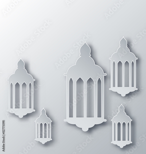 Paper Arabic lamp with shadow for holy month