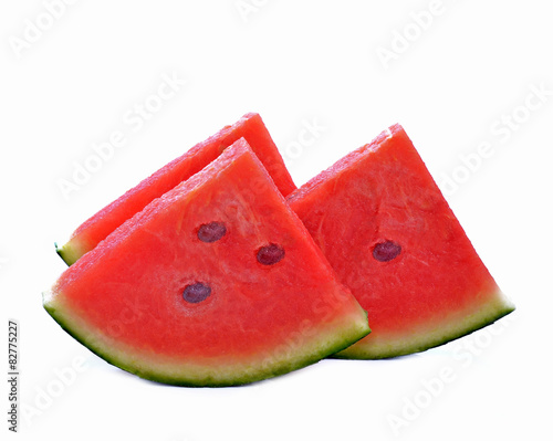 Cut watermelon pieces isolated white on background