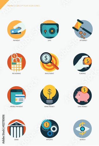 Finance and banking business concept Flat icons set 