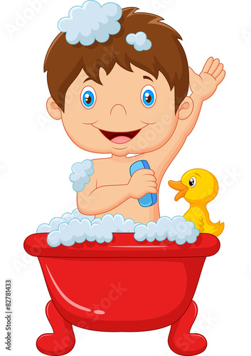 Cartoon child taking a bath