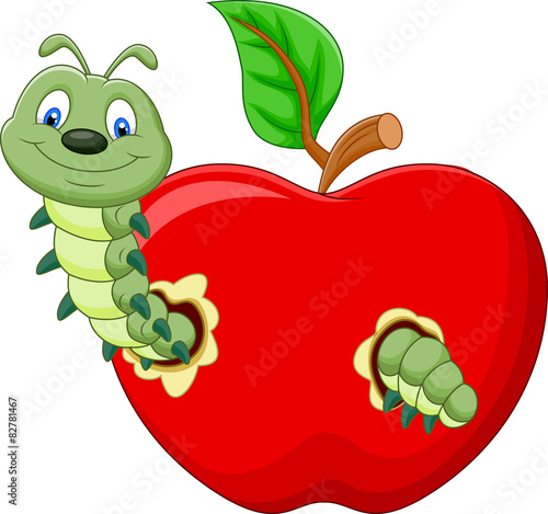Caterpillars eat the apple