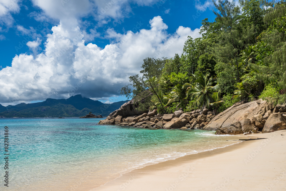 Fototapeta premium Anse Soleil tropical beach, Mahe island, Seychelles