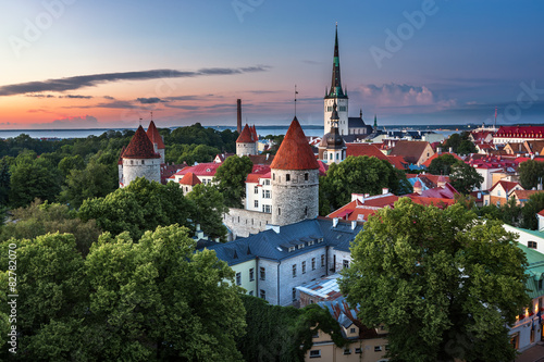 Aerial View of Tallinn Old Town from Toompea Hill in the Evening