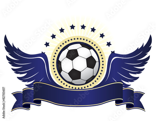 Football with wings and ribbon logo