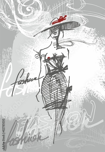 Glamour. Fashion illustration. Beautiful model. The girl in the hat