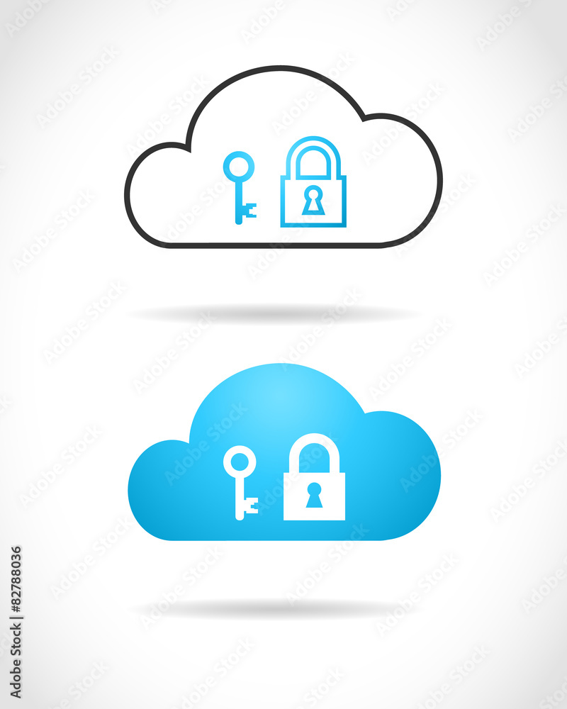 Cloud computing concept with lock as security symbol Cloud computing concept with lock as security symbol
